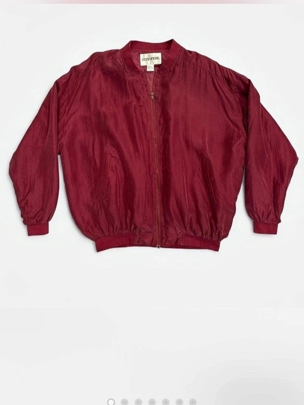 Vintage 80s / 90s Stock Options Silk Bomber Jacket Deadstock Burgundy Maroon L